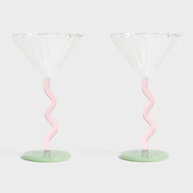 Cuope Curve Glass pink/green - set of 2