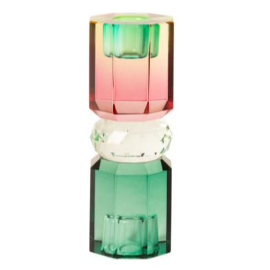 Kristall ljusstake i grön/rosa