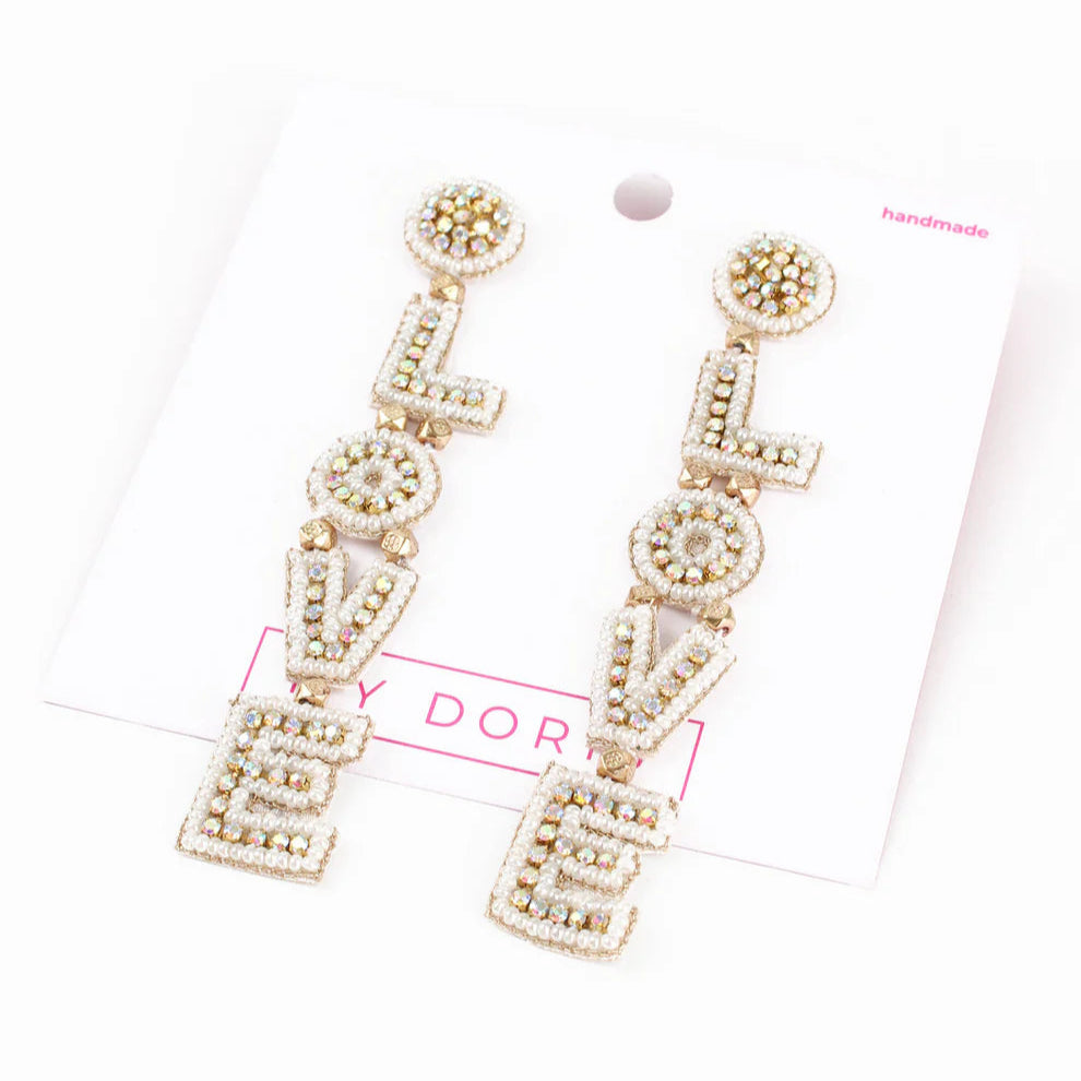 My Doris-PEARL GLITZY LOVE DROP EARRINGS