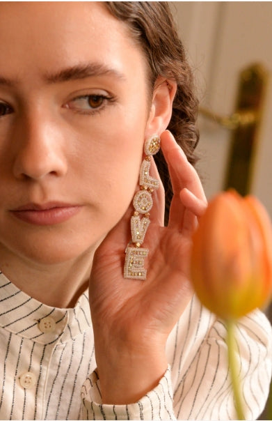 My Doris-PEARL GLITZY LOVE DROP EARRINGS