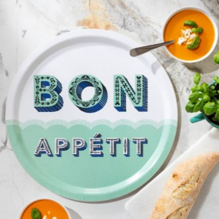 Bricka med text, mintgrön