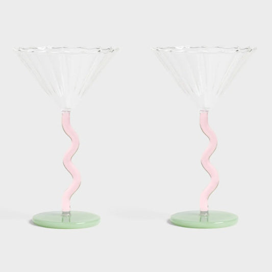 Cuope Curve Glass pink/green - set of 2