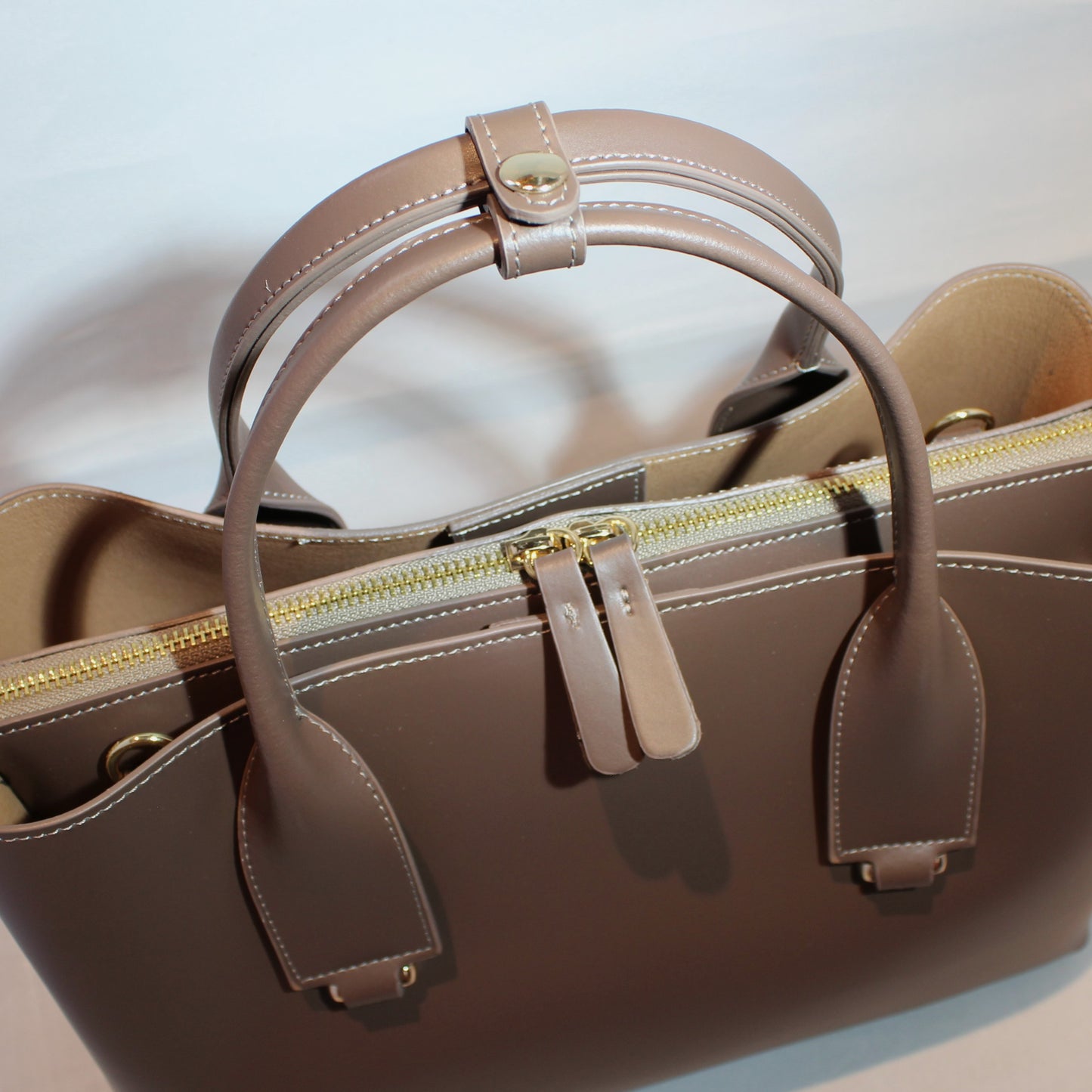 Leather handbag, Taupe