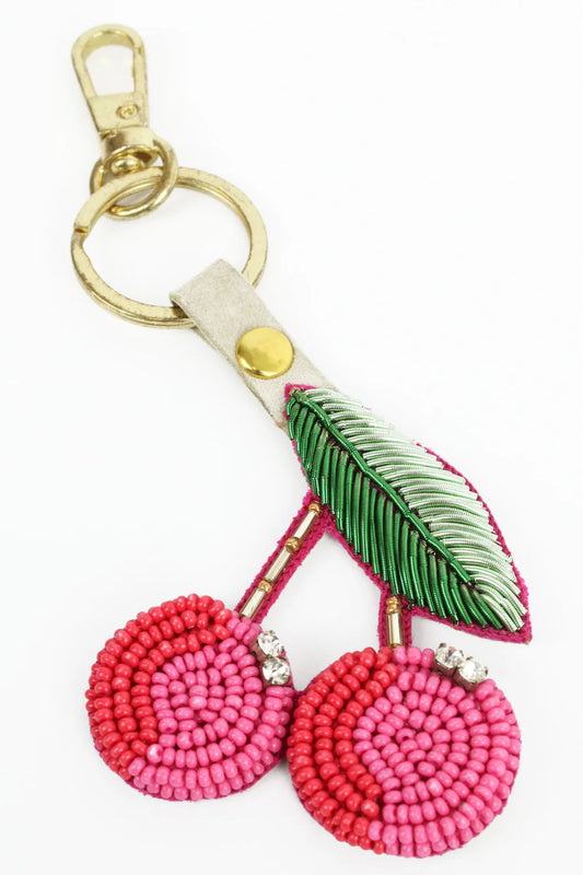 My Doris- BEADED PINK & RED CHERRY KEYRING