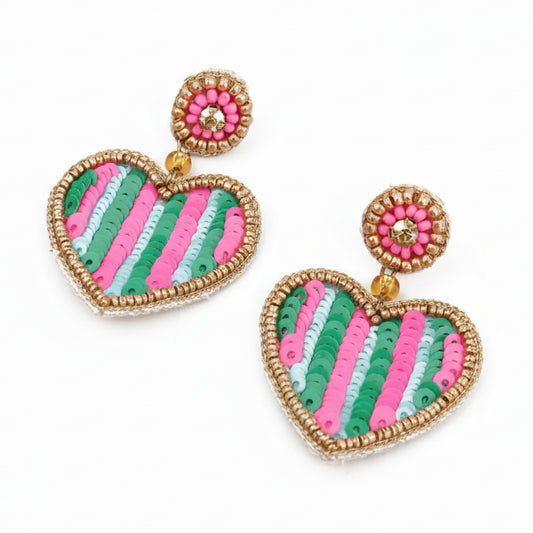 Multi Stripe Heart- Earrings